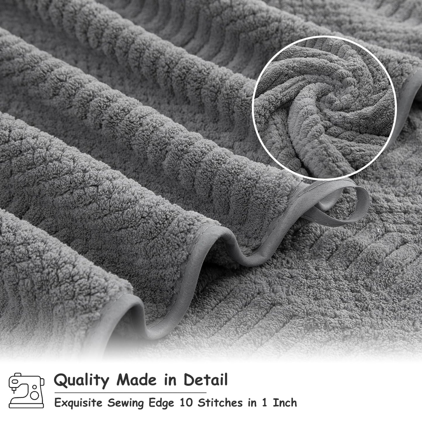 18 Pcs Gray Woven Family Towels Set-6 Bath Sheets,6 Hand Towels,6 Washcloths Soft Microfiber Towels Absorbent Shower Towel Quick Dry Beach Chair Towel Lint Less Towels Set for Bathroom Spa Gym Hotel
