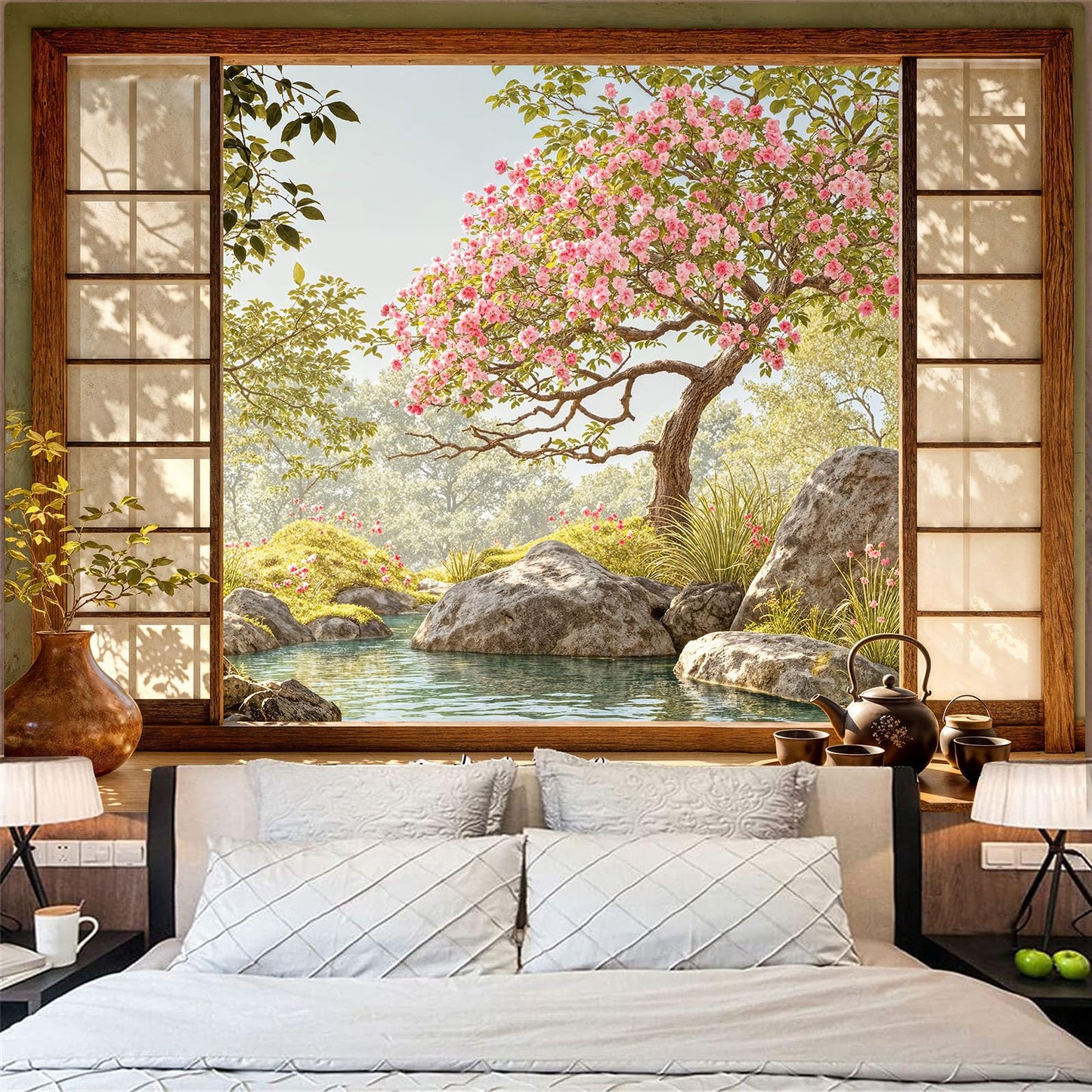 Lifeel Japanese Scenery Tapestry, Aesthetics Nature Landscape Tapestries, Asian Home Decor for Bedroom Meditation Room Living Room, 36x48 inches