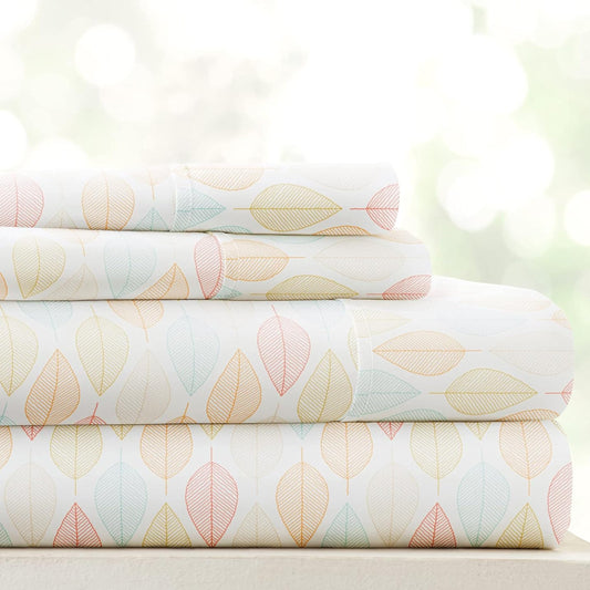 Linen Market Patterned Microfiber Queen Sheet Set 4 Piece – Oeko-TEX Certified Ultra Soft & Wrinkle-Free - 16" Deep Pocket Sheets - Easy Care Queen Size - Fall Foliage Yellow