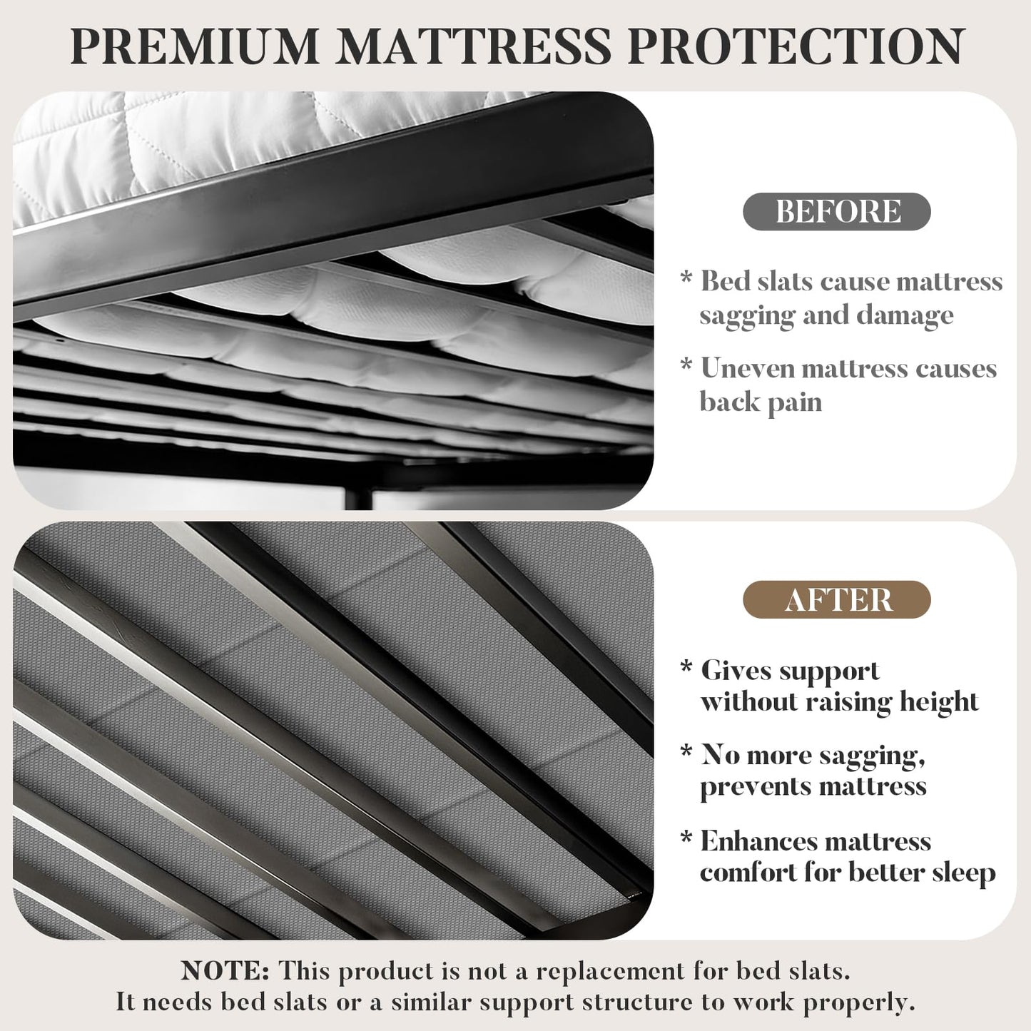 JUOIFIP Bunkie Board King Size (76" x 80") 8mm Heavy Duty, Non-Slip Breathable Mattress Support Board for Slatted & Platform Bed Frames, Anti-Sag, Noise Minimizing, Moisture Resistant