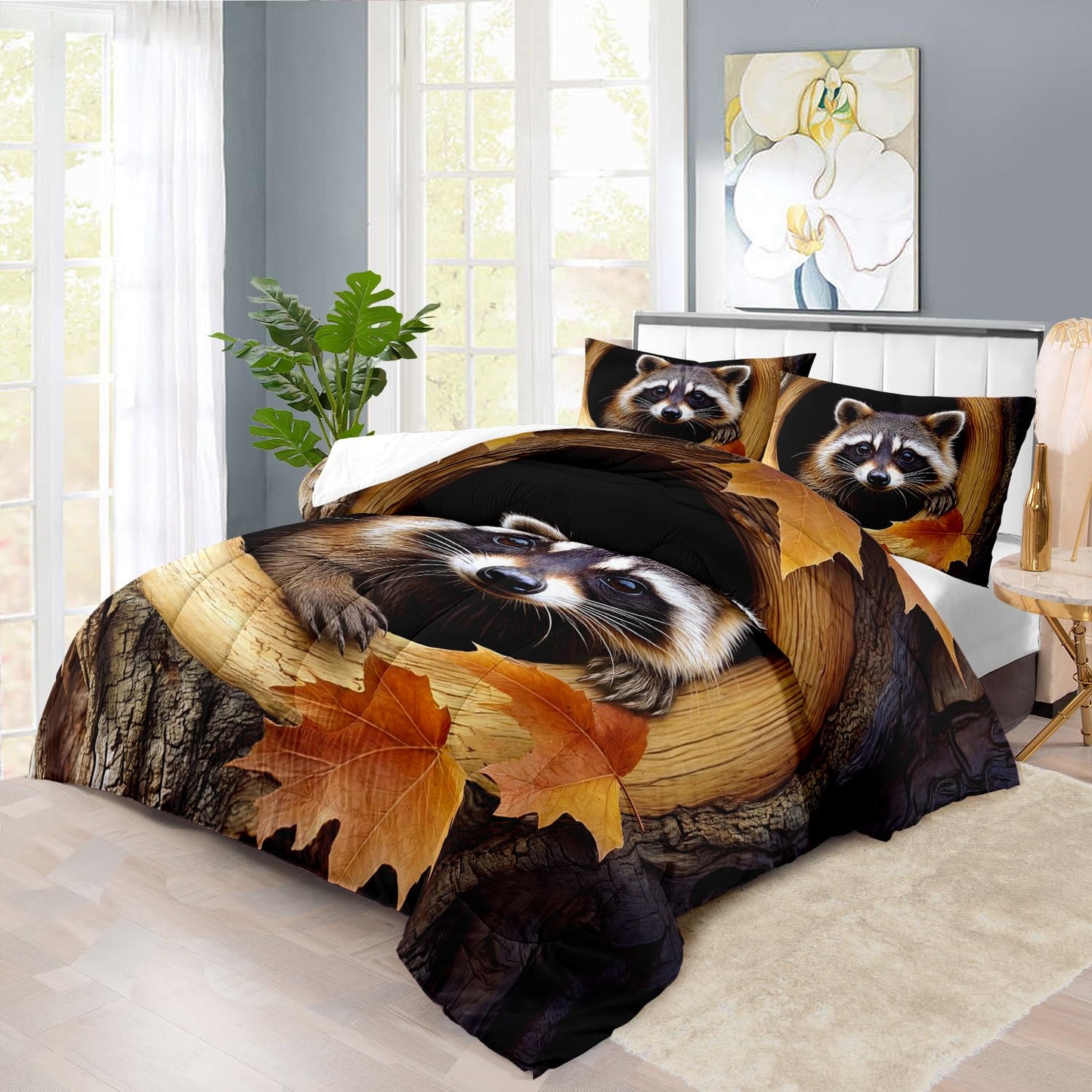 llyxsesty Cute Raccoont Comforter Set Queen Kids Comforter Set for Girls Queen Brown Animal Bedding Boys Forest Bedding Kawaii Raccoont Room Decor Cute Animal Print Bedroom Decor Kawaii Pet Quilt