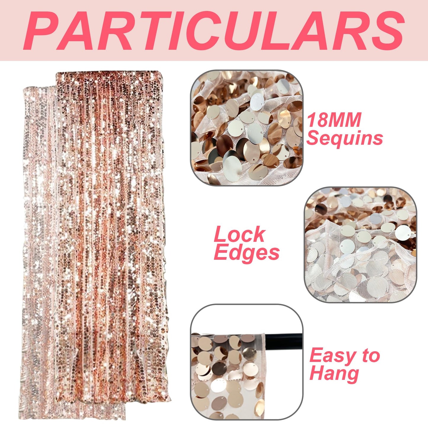 SFN SKY Big Sequin Rose Gold Drapes Curtains Panels Payette Sequin Backdrop Curtains Home Party Decoration Supplies 9FTx9FT for Thanksgiving Christmas Decor