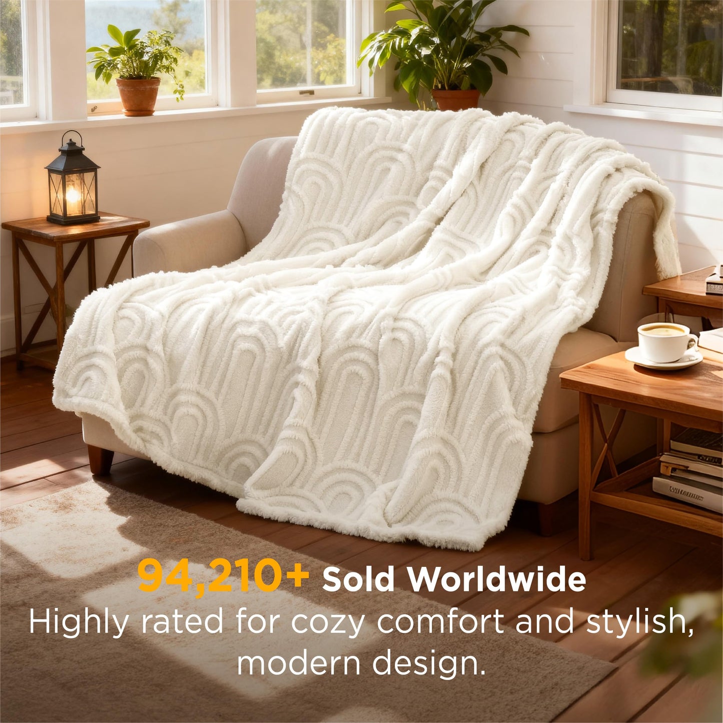Bedsure GentleSoft Boho Throw Blanket for Couch - Cozy Modern Boho Decorative Blankets for Women Girls, Fuzzy Fleece Throw for Beds, Aesthetic Accent Gifts for Sofa Room Decor, Off White, 50x60 Inches
