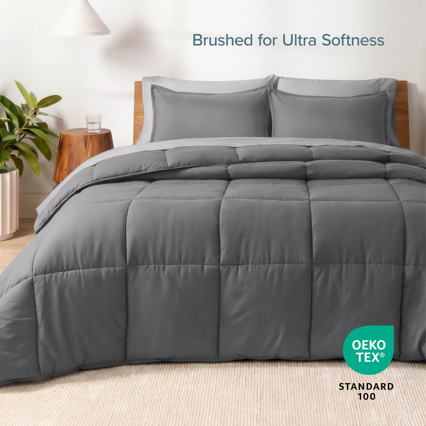 Bare Home Bed-in-A-Bag 5 Piece Comforter & Sheet Set - Twin - Goose Down Alternative - Ultra-Soft 1800 Premium Bedding Set (Twin, Grey/Light Grey)
