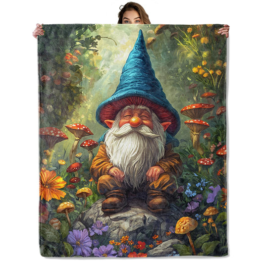 POCEZO Garden Gnome Blanket for Home Decoration, Colorful Flower Design, Girls Women Nature Lovers Gifts, 50"x60", Soft Fleece, Lightweight and Breathable, Ideal for Sofa Bed Office Picnic Dorm