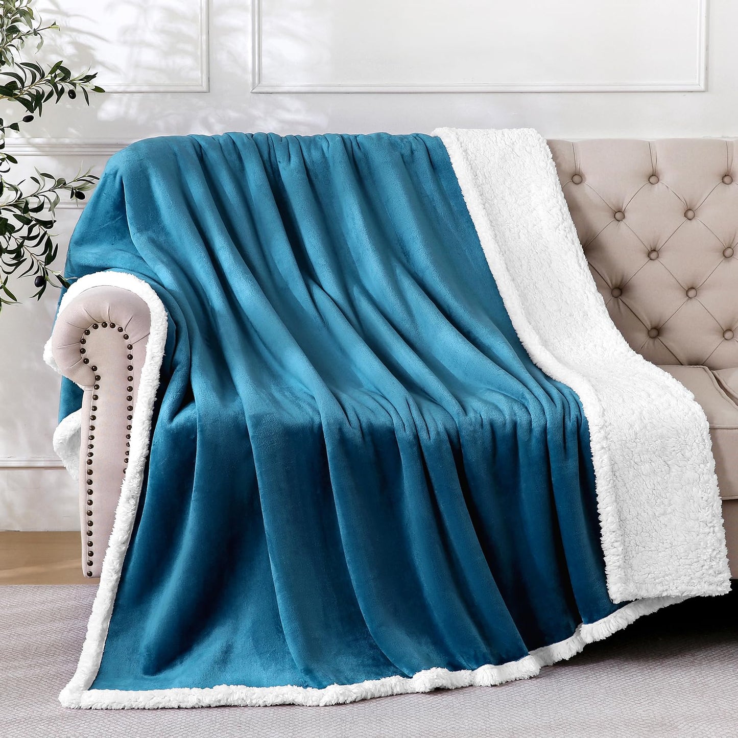 Gracelife Sherpa Fleece Throw Blanket for Couch, Super Soft Cozy Warm Thick Solid Blanket for Bed, Plush Fluffy Blanket for Winter, for Men Women, Slate Blue, Twin (60" x 80")
