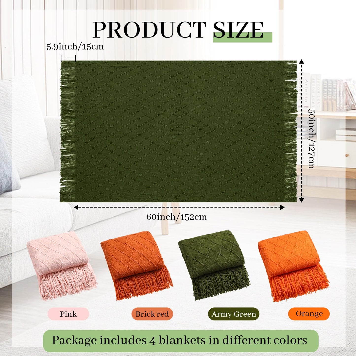 Drydiet 4 Packs Knitted Throw Blanket Soft Throw Blanket with Tassel for Bed and Couch 50" x 60" Decorative Throw Blanket King Knit Blanket for Living Room Home Farmhouse Bed Sofa Decor (Morandi)