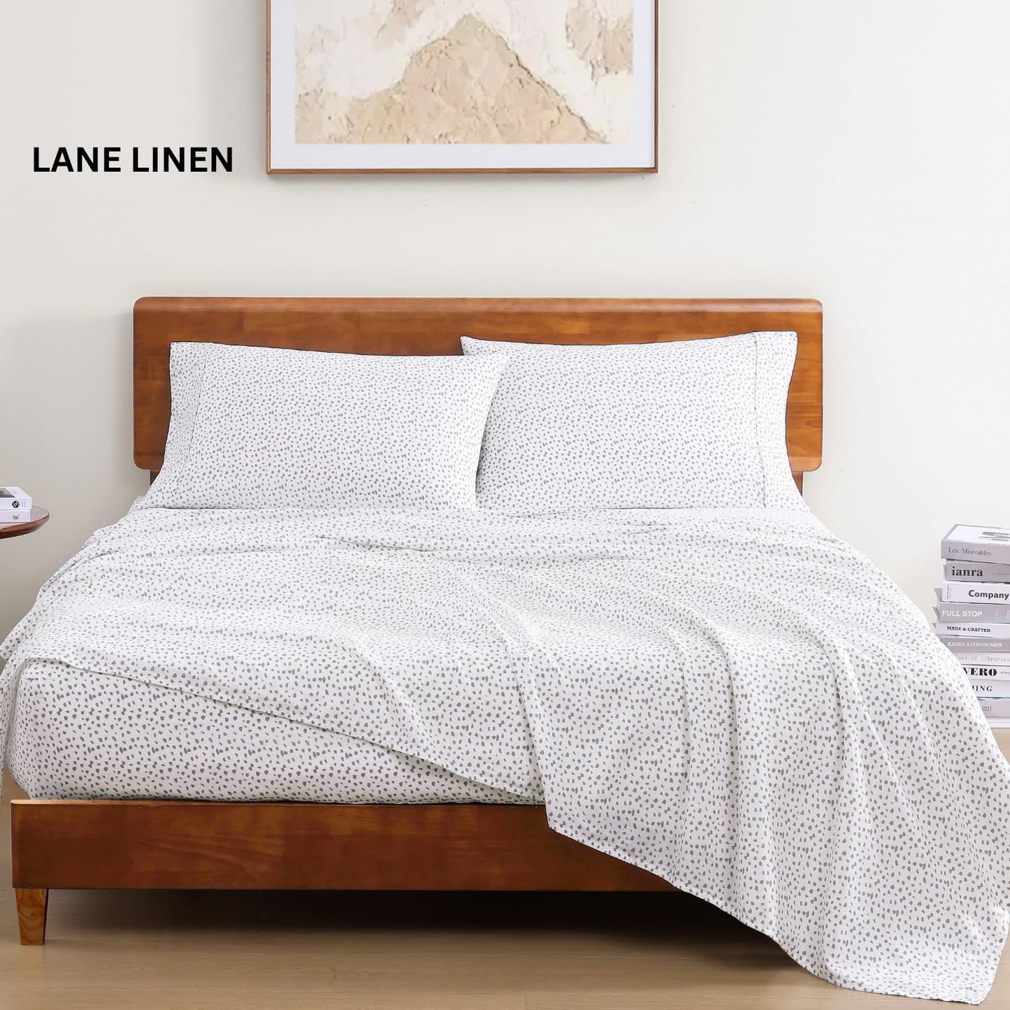 LANE LINEN Queen Size Bed Sheets 100% Organic Cotton GOTS Certified Percale Weave Deep Pocket 4 Piece Soft Breathable Cooling Lightweight All Season Machine Washable Crisp - Haze Grey