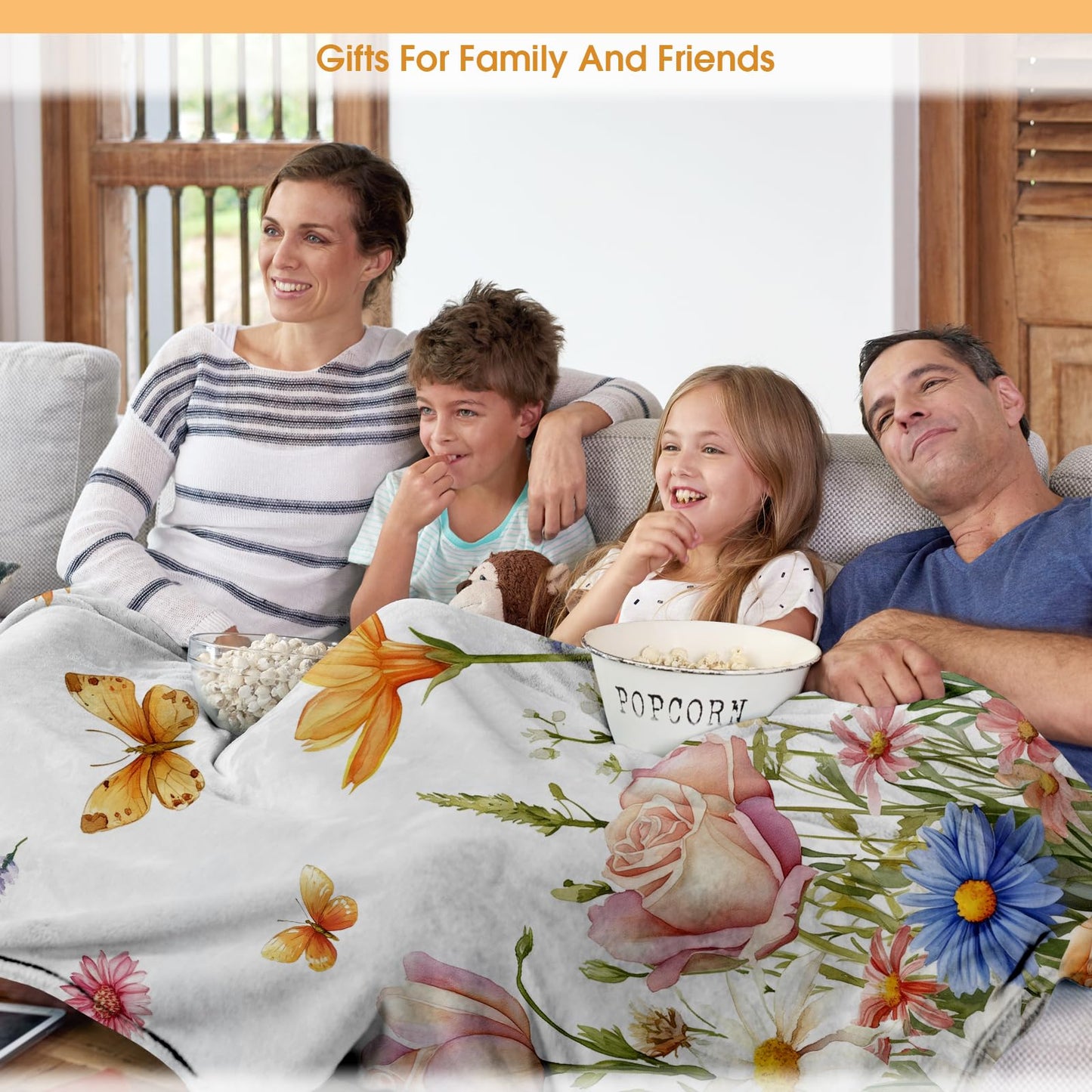 Hohoto Floral Butterfly Blanket Colorful Flowers Gifts for Women Kids Girls Wife Mom Birthday Christmas Halloween Easter Sisters Daughter Female Friends Friendship Spring Throw Blankets 50"x60"