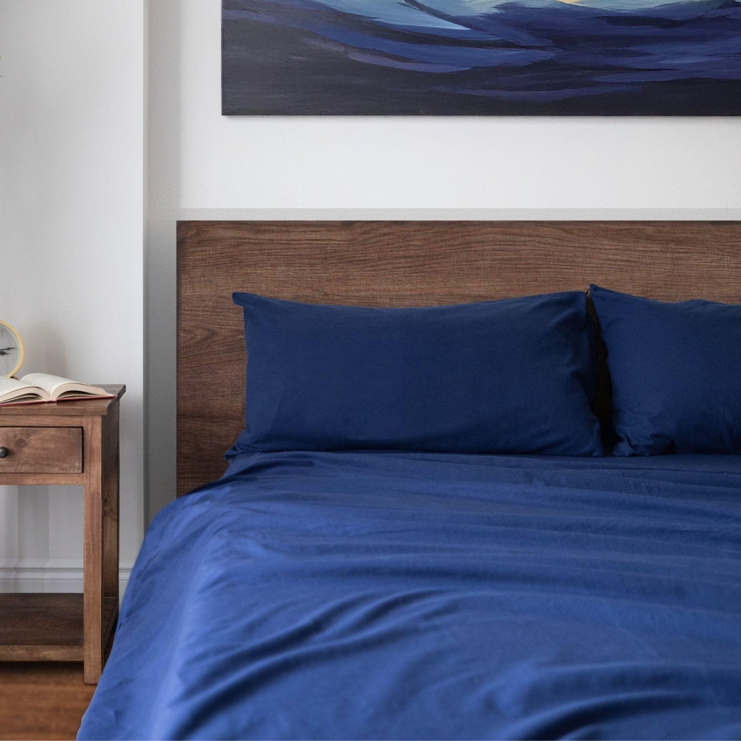 Featherhead 100% Cotton 4PCs Flannel Sheet Set | Double-Brushed for Extra Softness, Warm & Breathable, Extra Deep Pockets fits Up to 17” (Navy Blue, Full)