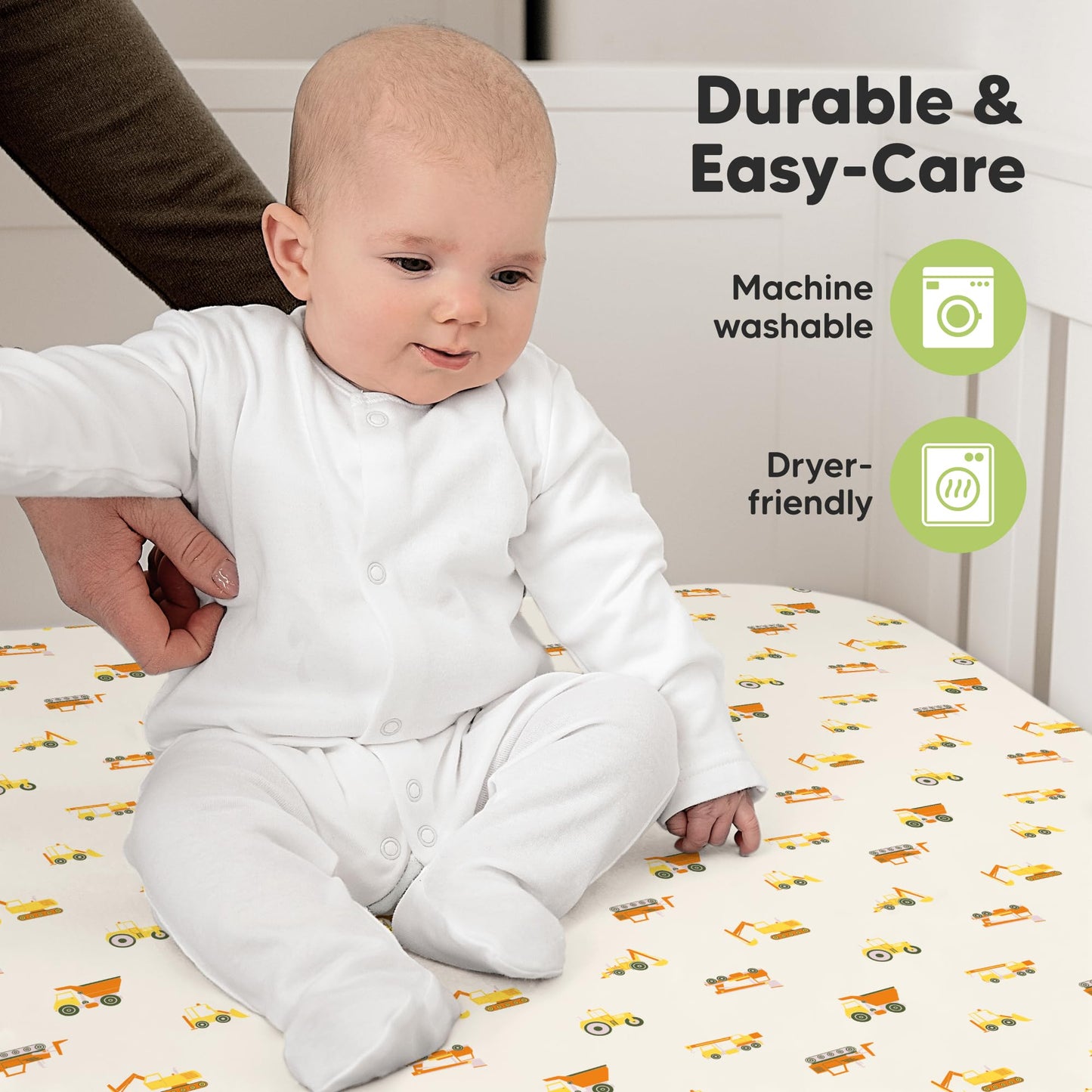 KeaBabies 2-Pack Organic Cotton Crib Sheets for Boys, Girls - 52x28 Fitted Crib Mattress Sheet Neutral, Breathable Cover for Baby Bed Set, Toddler Mattress, Soft & Cute Prints (Construction)