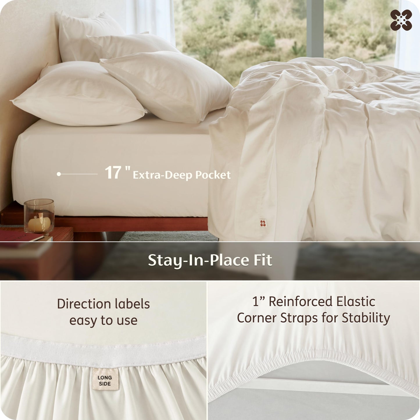 Bedsure 100% GOTS Certified Organic Cotton Sheets, King Size Sheets Set, 17" Deep Pocket Bedsheets with Corner Straps, Eco-Friendly, Soft, Breathable & Luxury PureWoven Cotton Hotel Bedding, Ivory