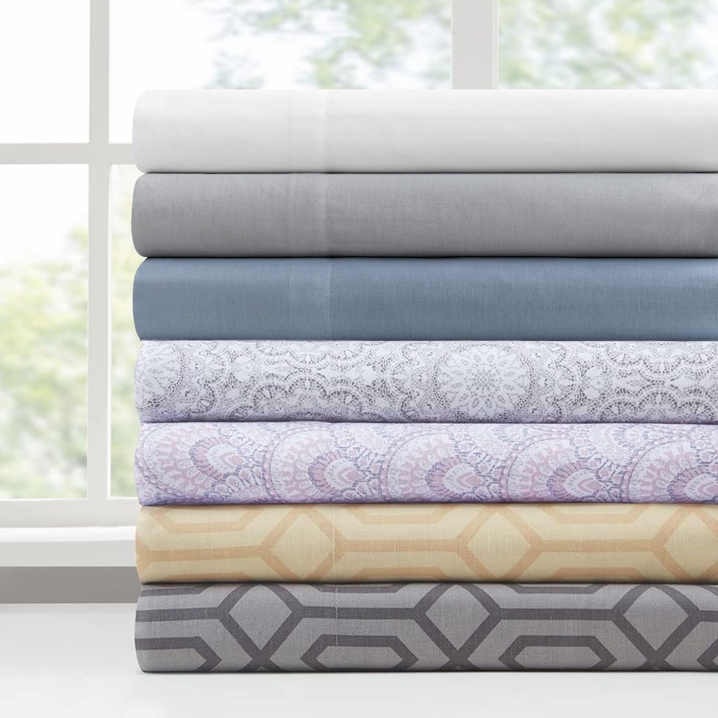 Comfort Spaces 100% Cotton Sheet Set Breathable, Lightweight, Soft with 14" Elastic Pocket Fits up to 16" Mattress, All Season Cozy Bedding, Matching Pillow Case, Full Tabitha Purple 4 Piece