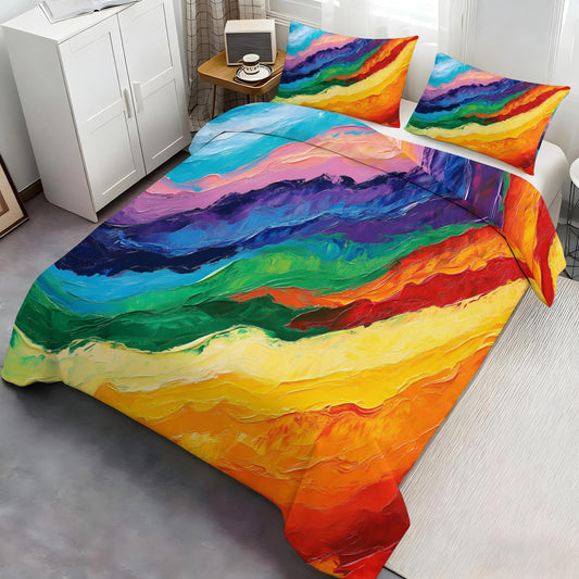 PAISUOQ Colorful Duvet Cover Queen Size, Abstract Stripes Bedding Sets, 3 Piece, Soft Microfiber Patterned Comforter Cover with Zipper Ties & 2 Pillowcase, Boho Rainbow Bedroom Decor & Gifts