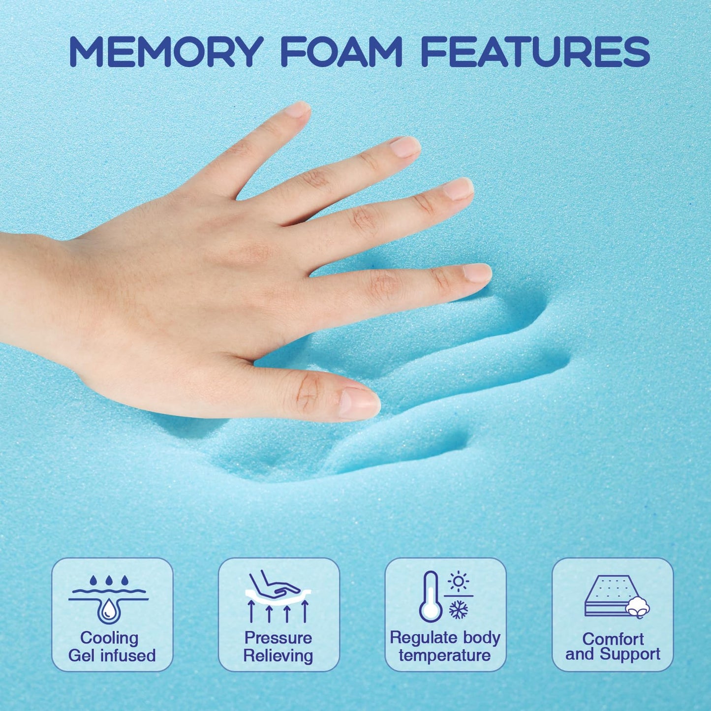 VALUXE Queen Mattress Topper 3 Inch Cooling Gel Memory Foam, CertiPUR-US Certified Topper & Pad for Back Pain Relief, Soft Breathable Bedding with Pressure Relief (Blue)