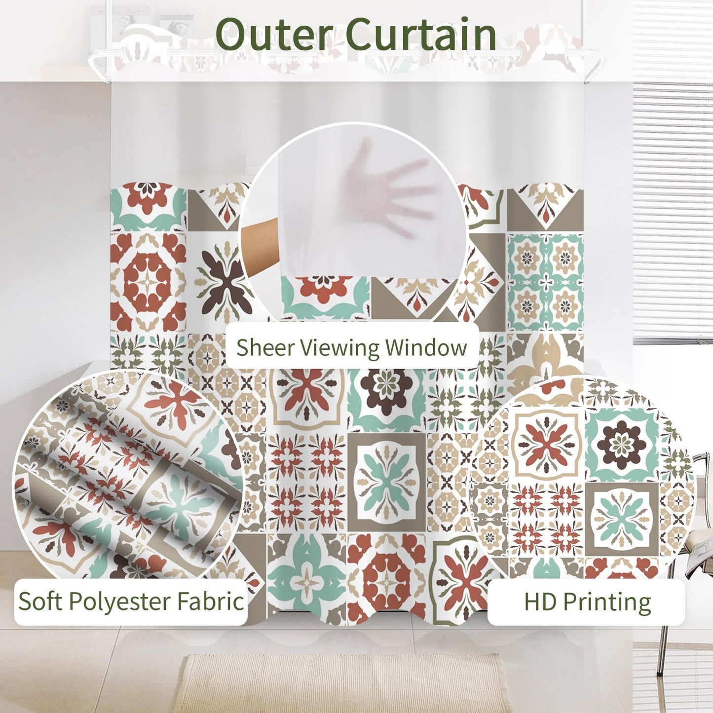 NAEMBCU No Hook Shower Curtain with Snap in Liner Set FYLX00223