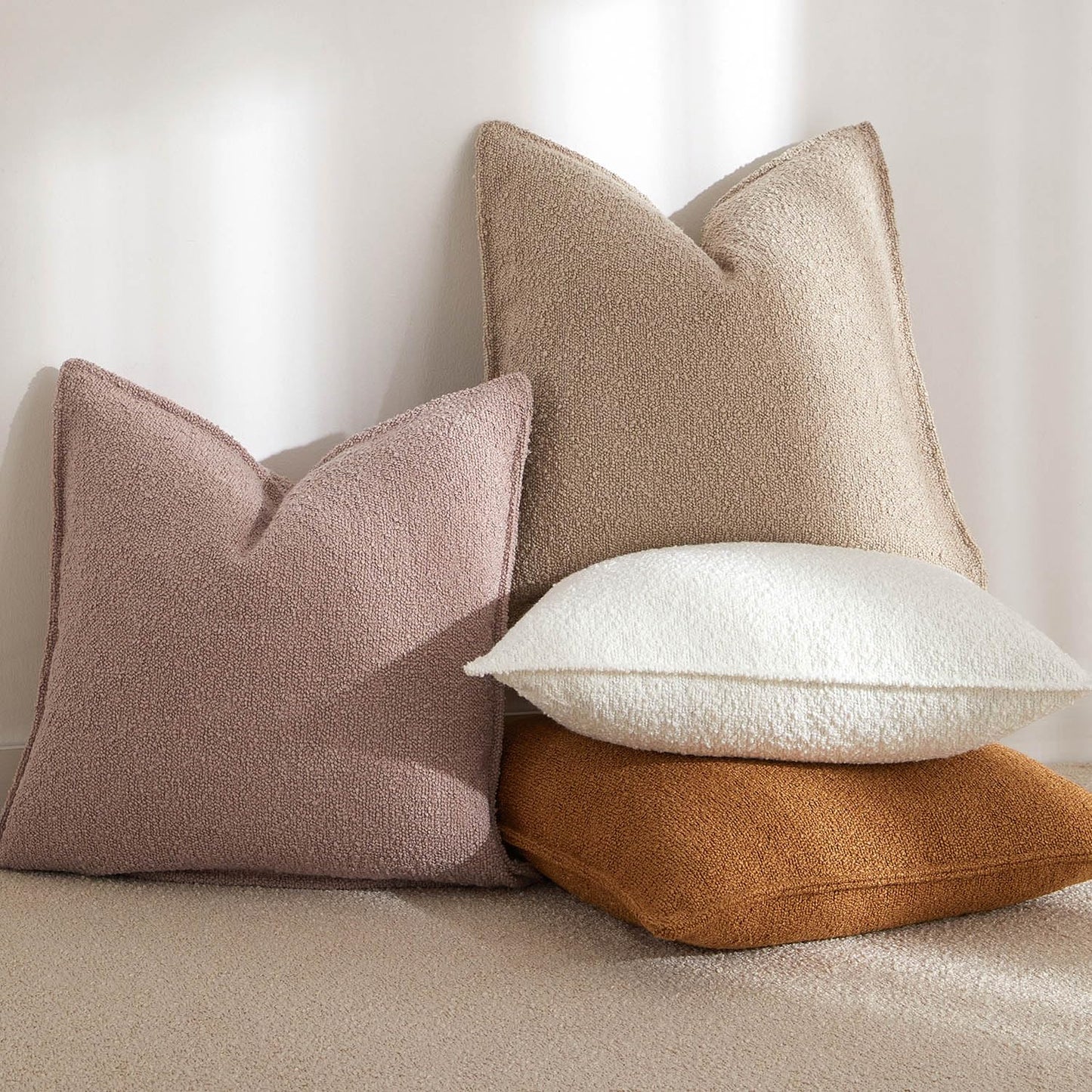 JUSPURBET 14x24 Pillow Covers Set of 2 Decorative Throw Pillow Covers Case for Couch Sofa Bed Soft Boucle Textured Lumbar Cushion Covers with Hidden Zipper for Home Decor Living Room,Oatmeal