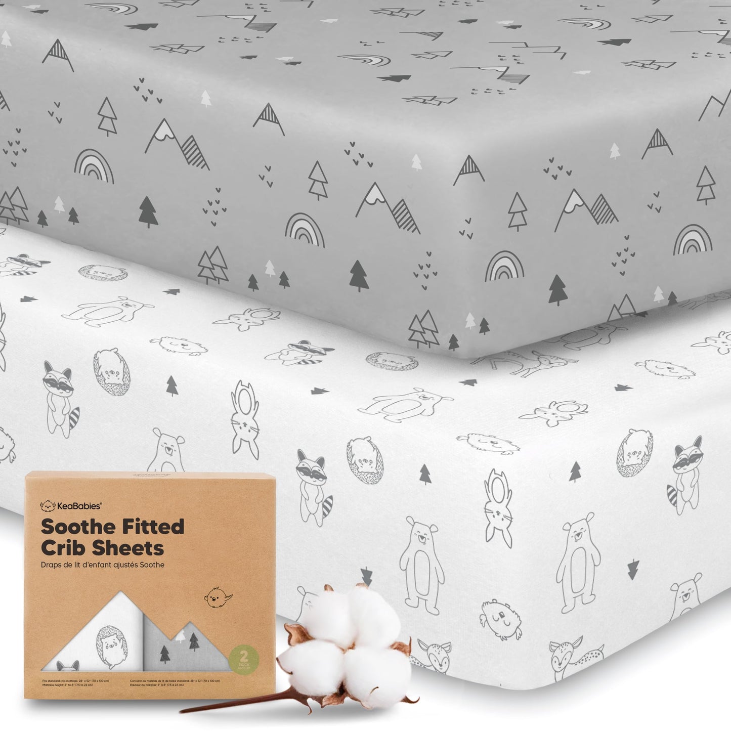 KeaBabies 2-Pack Organic Cotton Crib Sheets for Boys, Girls - 52x28 Fitted Crib Mattress Sheet Neutral, Breathable Cover for Baby Bed Set, Toddler Mattress, Soft & Cute Prints (Woodland)