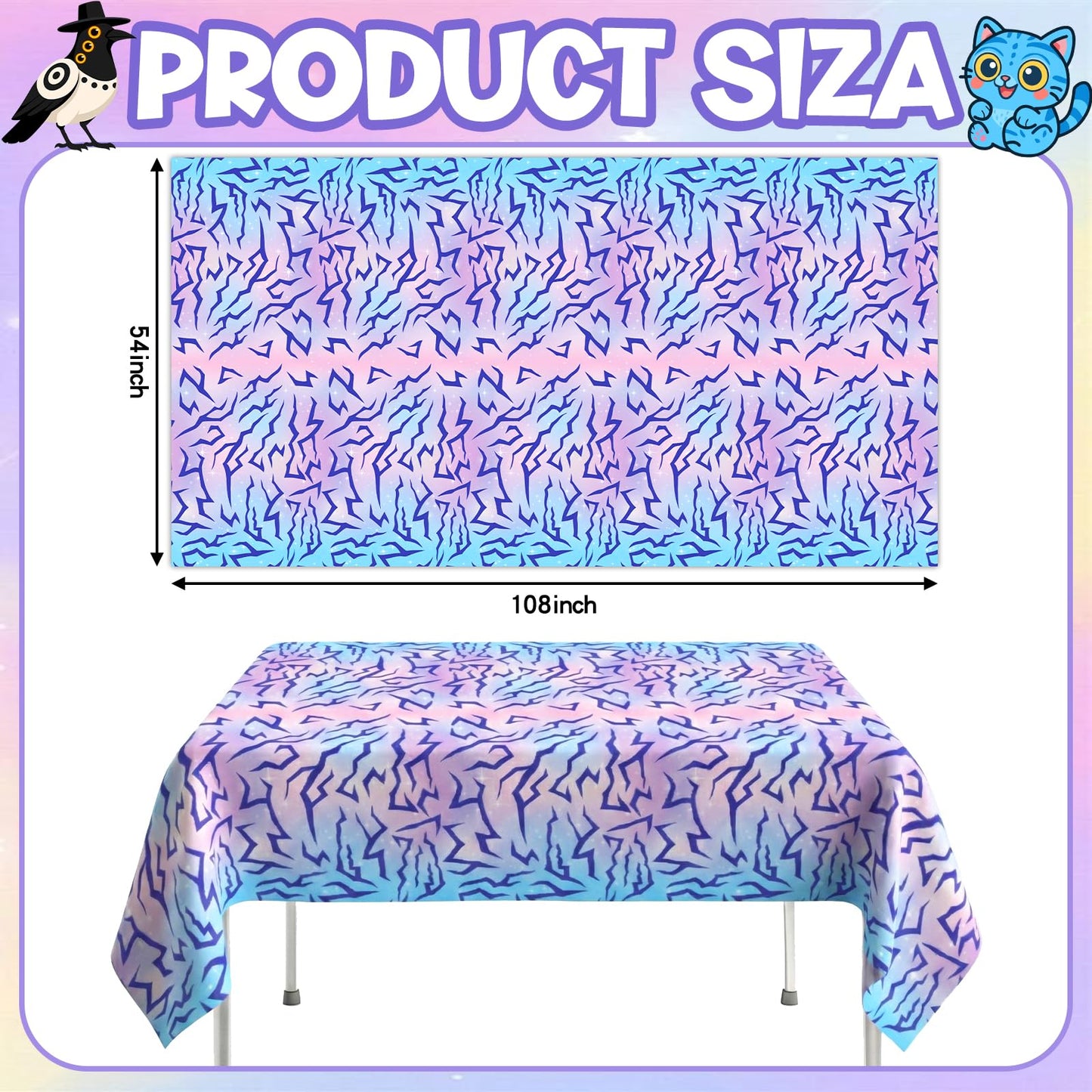 LYYLYYWUHU 2PCS Demon Birthday Hunters Tablecloth Decorations, Purple Energy Lightning Pattern Table Covers for Girls Party Supplies, Plastic Magical Music Themed Disposable Table Cloths 54x108 Inch