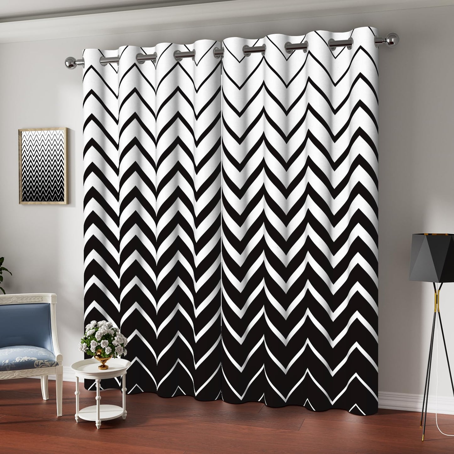 Sillsloso Geometry Ombre Blackout Curtains for Bedroom Abstract ATR Room Darkening Curtain Modern Wavy Pattern Style Thermal Insulated Grommet Home Decor, Set of 2 Panels 52x84 inch