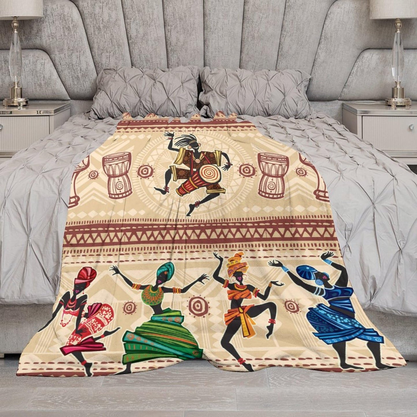GoDazzling African Blanket, Black African Women Dancing Bohemian Ethnic Art Rustic Print Super Soft Flannel Throw Blanket for Bed Sofa (330GSM Flannel) 30"x40"in (76 * 102cm)
