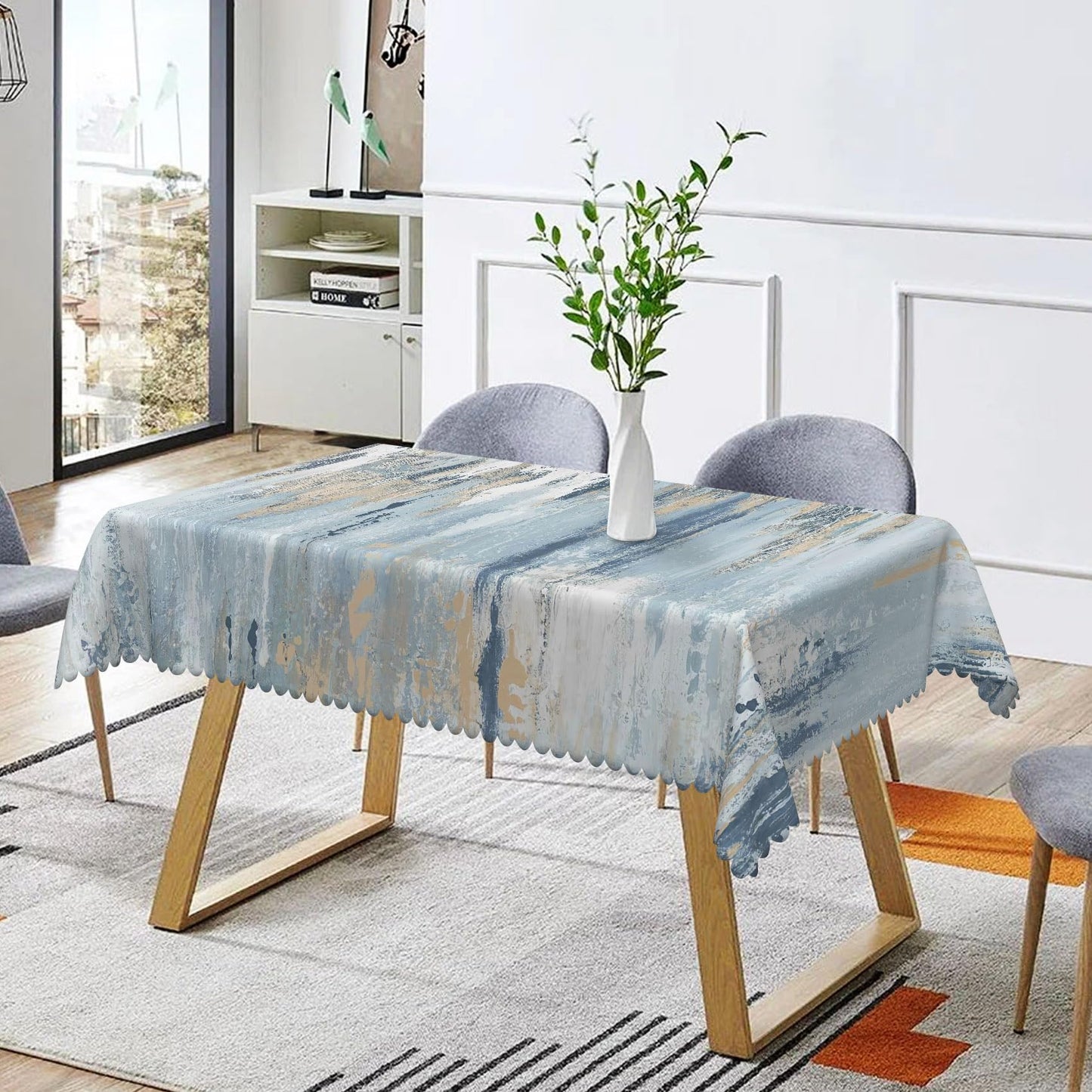 SIEDYCV Graffiti Painting Tablecloth Rectangle, 52x70 Inch Modern Abstract Art Sky Blue Oil Texture Fabric Table Cloth Thick,Waterproof Table Cover for Kitchen Birthday Wedding Party Cafe Home Decor