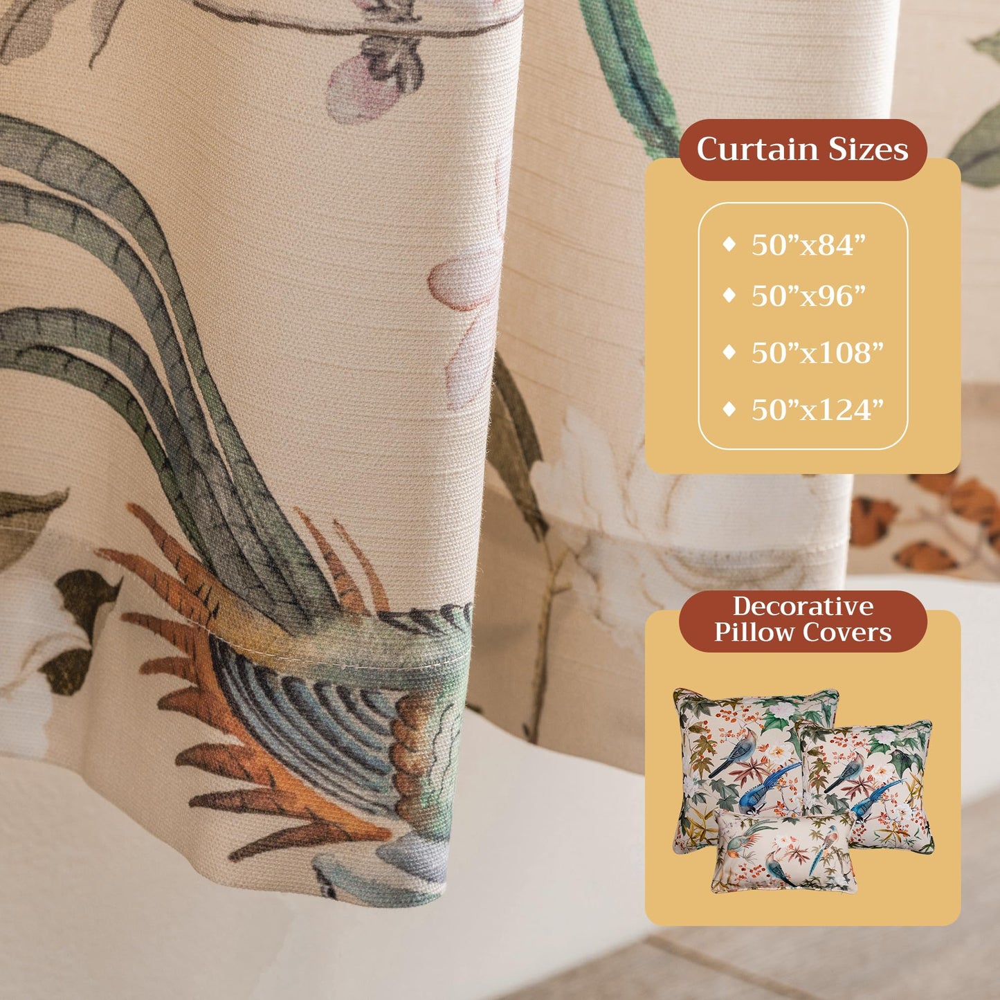 Maison d' Hermine Curtains for Living Room 100% Cotton 96 inch Length One Panel Light Filtering Curtains for Windows with Rod and Loop Pockets Spring Summer (Hokuzai - Beige, 50" W x 96" L)