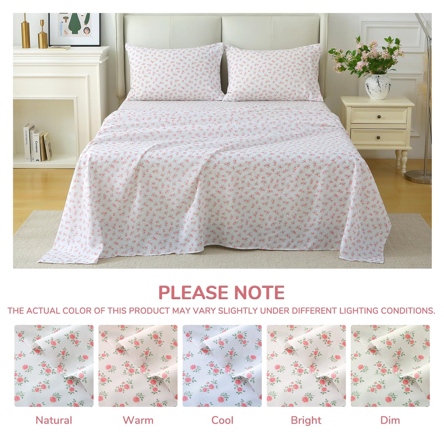 MUXHOMO Full Size 4 Piece Sheet Set, Soft Breathable Bed Sheet Set for Bedroom with Deep Pocket Up to 16", Wrinkle-Free & Cooling Bedding for Oeko-TEX Certified - Floral Pink