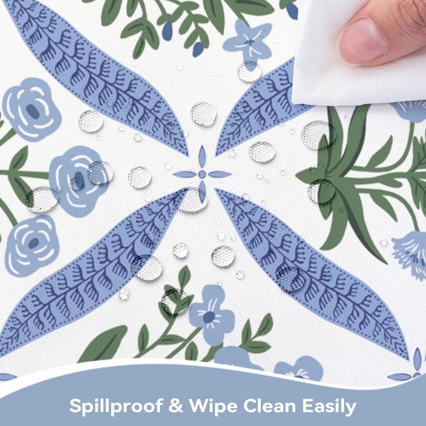 hometrixx Hand Block Print Rectangle Table Cloth Floral Farmhouse Washable Polyester Oil-Proof Tablecloth Stain Wrinkle Resistant Table Cover for Party Kitchen Decor Outdoor Picnic, 60x84 Blue