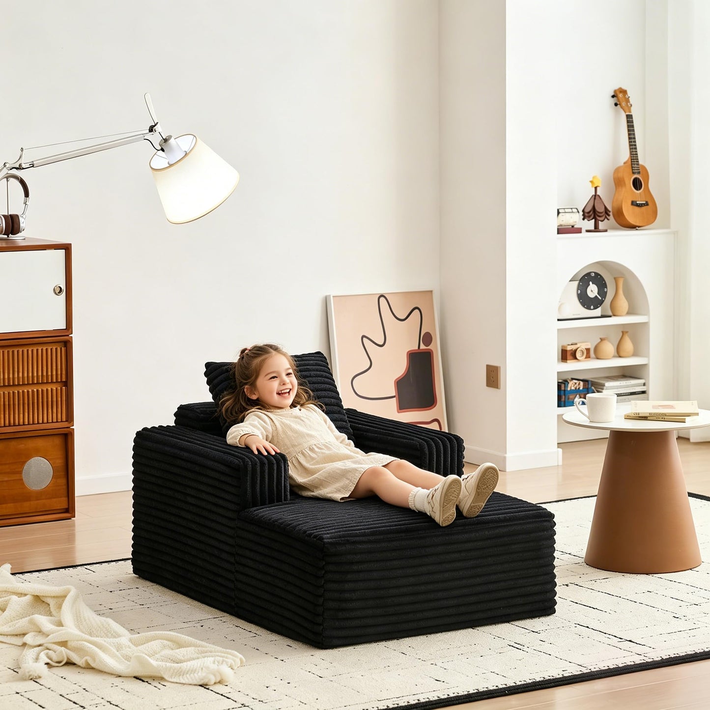 Garvee 45'' Indoor Chaise Lounge Chair Corduroy Cloud Single Couch Sofa with Deep Seat & Armrests Comfy Reading Chair Sleeper Bed for Living Room Bedroom Movie Room No-Assembly