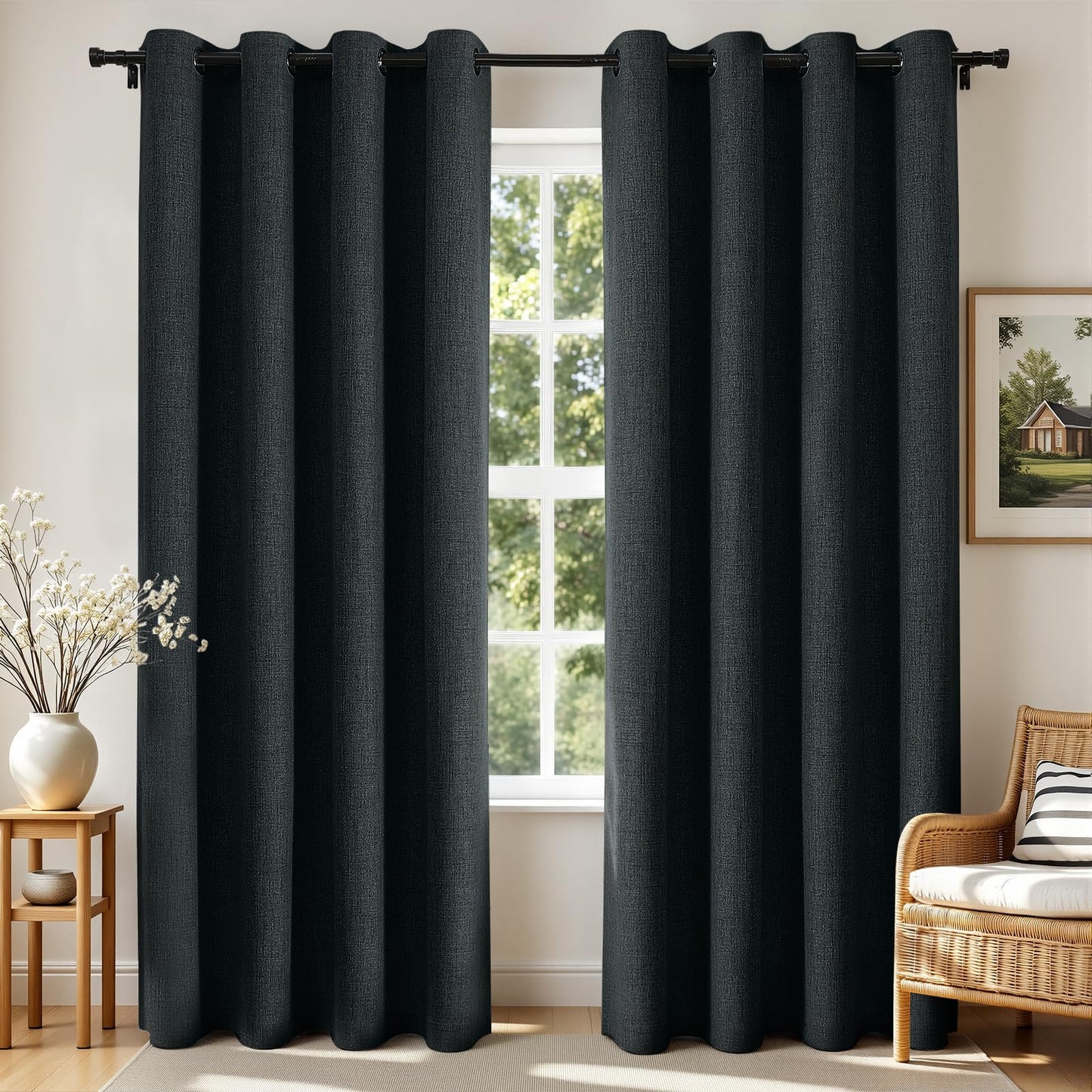 Joydeco Blackout Curtains 84 Inches Long 2 Panels Burg, Room Darkening Curtains for Bedroom, 100% Black Out Textured Thermal Drapes Privacy Protection 2 Panels Set(W52 x L84 Inch, Charcoal Grey)