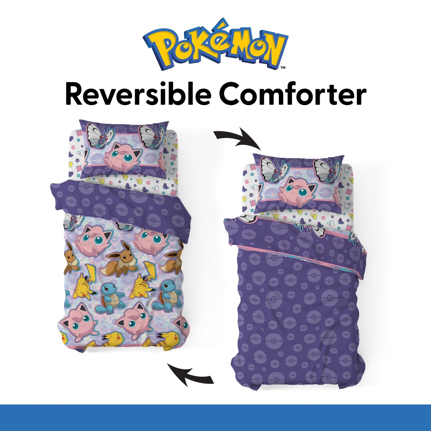 Northwest Pokemon Friendly Battle Twin Size Bed in a Bag Set, Pikachu Eevee Jigglypuff Squirtle, Kids Boys Girls Bedding Comforter Sheets