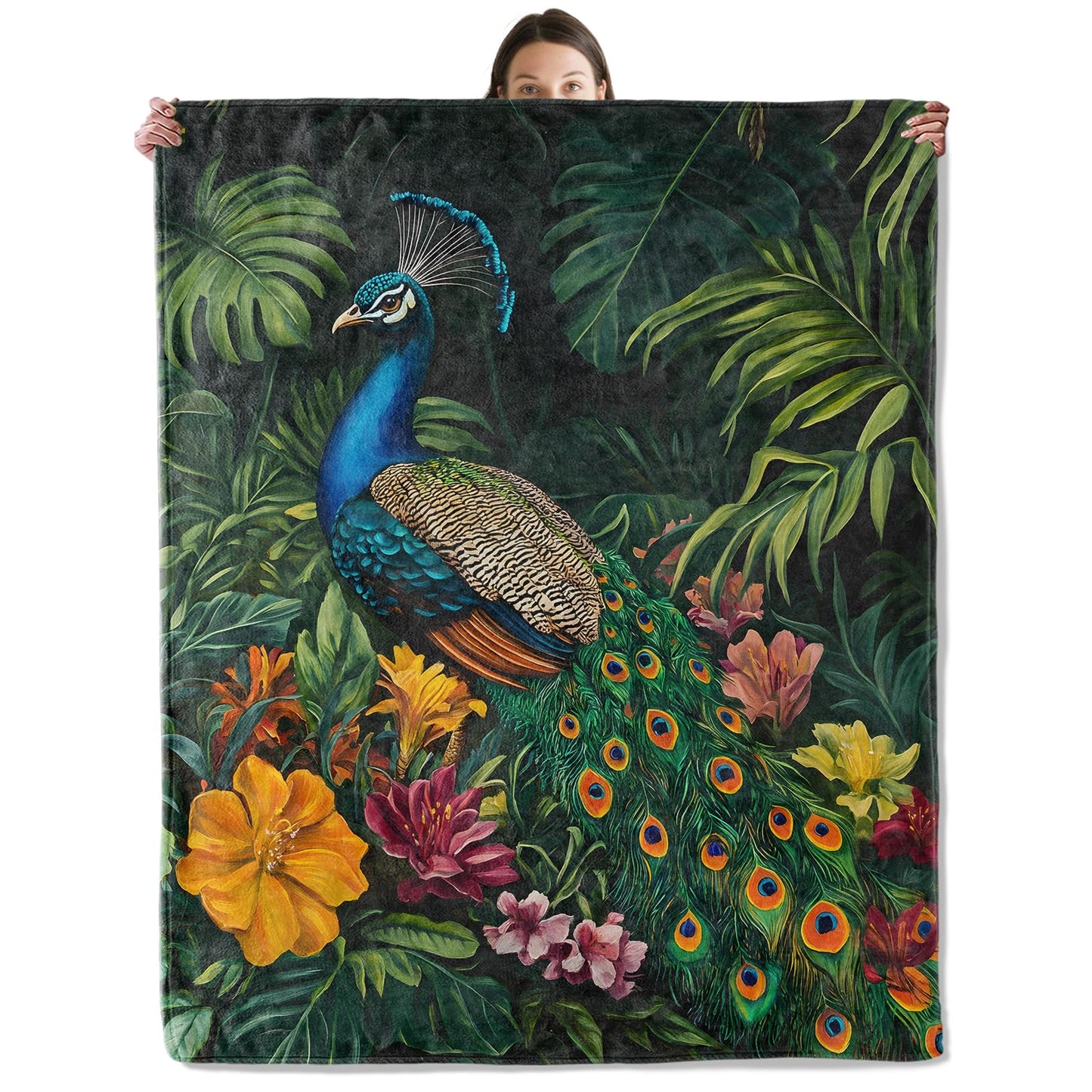 wyxdwh Elegant Peacock Blanket, Cozy Flannel Pretty Peacocks Throw Blanket for Couch Outdoor, Plush Soft Lightweight Travel Jungle Blankets for Bed Decor & Gifts, for Women Girls Adults Kids 50"x60"