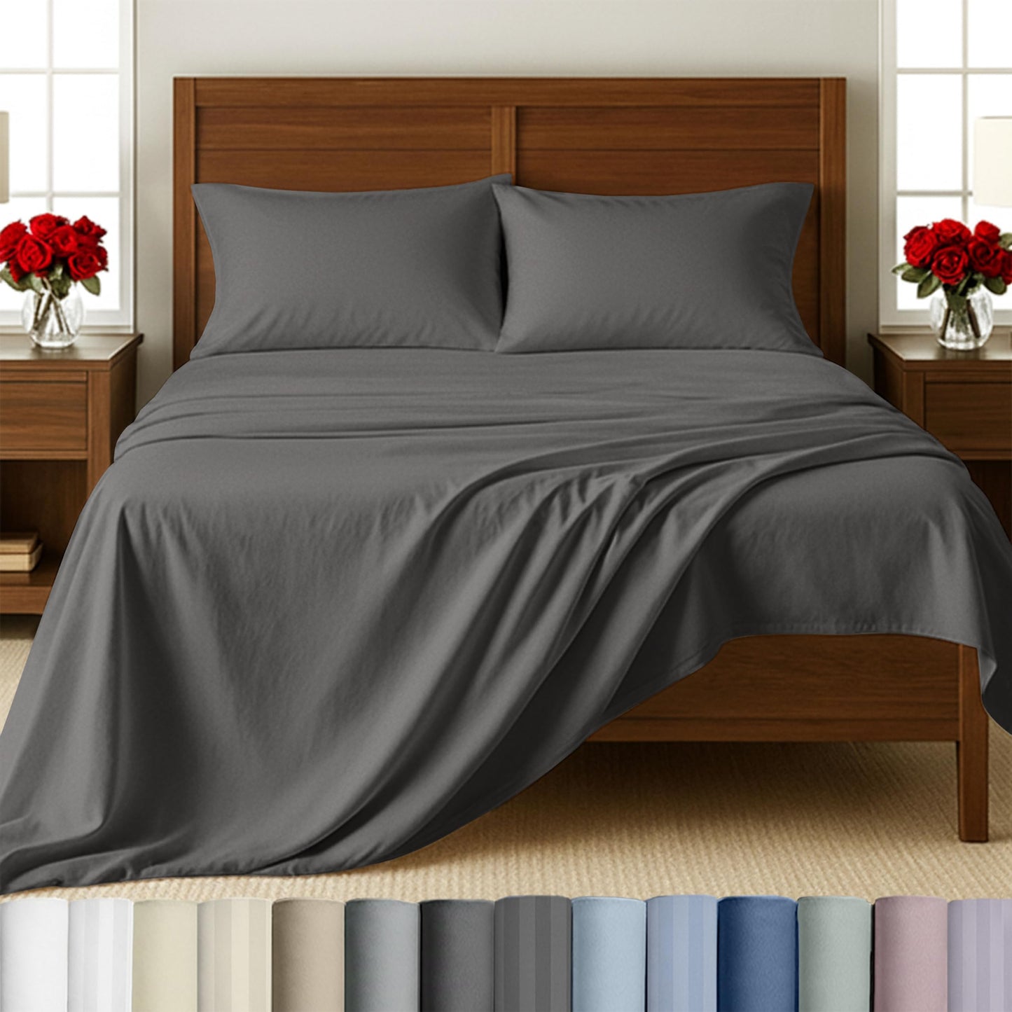 California Design Den Sheets for Queen Size Bed, Soft 100% Cotton Sheets Deep Pockets Snug Fit Elastic, 500 Thread Count Sateen (Dark Grey)