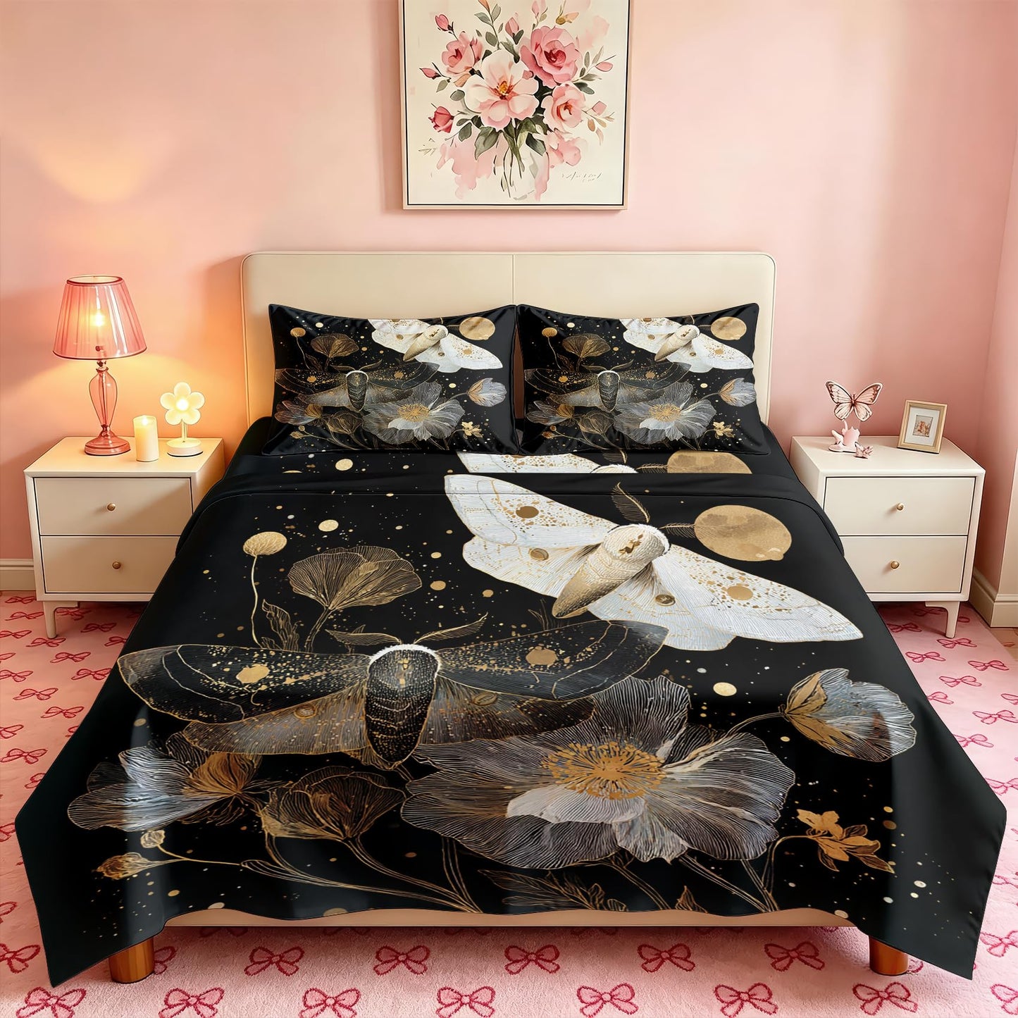 Luna Moth Full Sheet Set 4 Pcs Witchy Aesthetic Bed Sheets