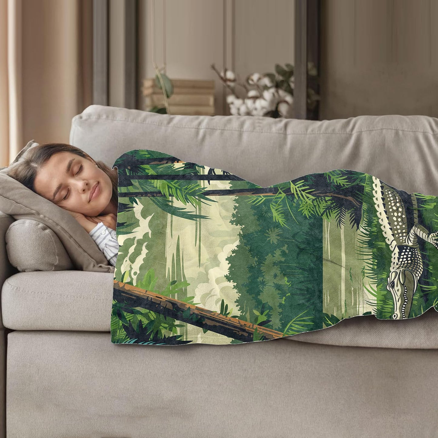 Plistiz Jungle Alligator Throw Blanket for Women Girls Boys, Soft Flannel Blankets Gifts for Living Room Couch, Home, Sofa Decor, 50"x60"