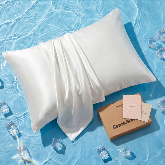 Bedsure Cooling Pillowcase for Hot Sleepers, Silk Like Pillow Case Queen Size Set of 2, Reduce Wrinkles & Frizz-Free Hair, Infused with HA & Ceramides for Skin, Hidden Zipper, Queen, White