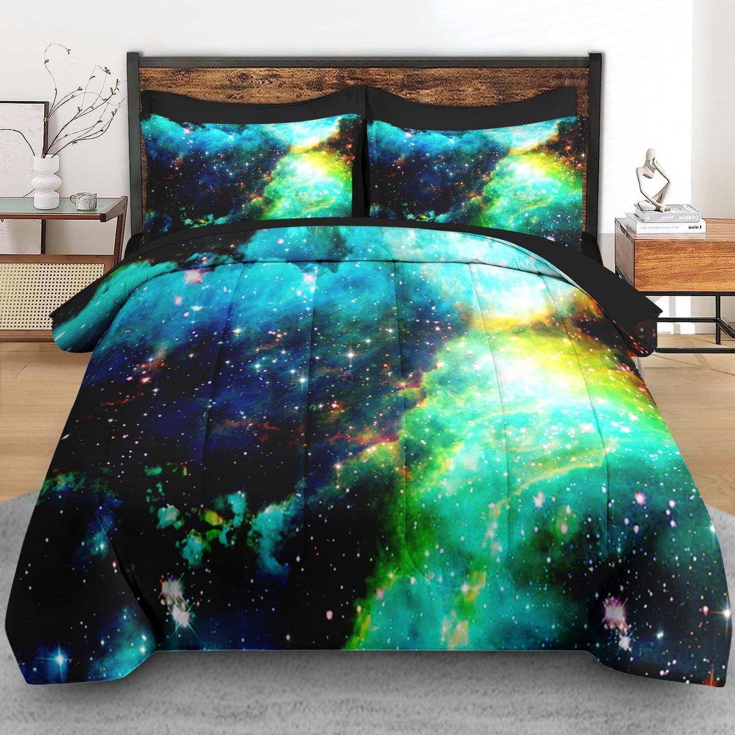 Pamnest Comforter Set Full Size, Outer Space Star Bedding for Kids and Adults, Galaxy Planets Bed Sheet Sets with Fitted Sheet 2 Pillowcases & 2 Shams for Bedroom Bed Decor