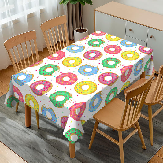 GOUROISE Pink Dount Rectangular Tablecloth, Sweet Food 54x72 Inch Wavy Lace Border Polyester Table Cloth for Dining, Kitchen, Parties