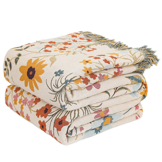 Boho Throw Blanket for Home Decor,Ultra Soft Summer Rustic Classic Quilt,100% Cotton Muslin Blankets for Adults, Reversible Woven Decorative Blanket for Bed Layering Use, Colorful Floral, 60"x80"