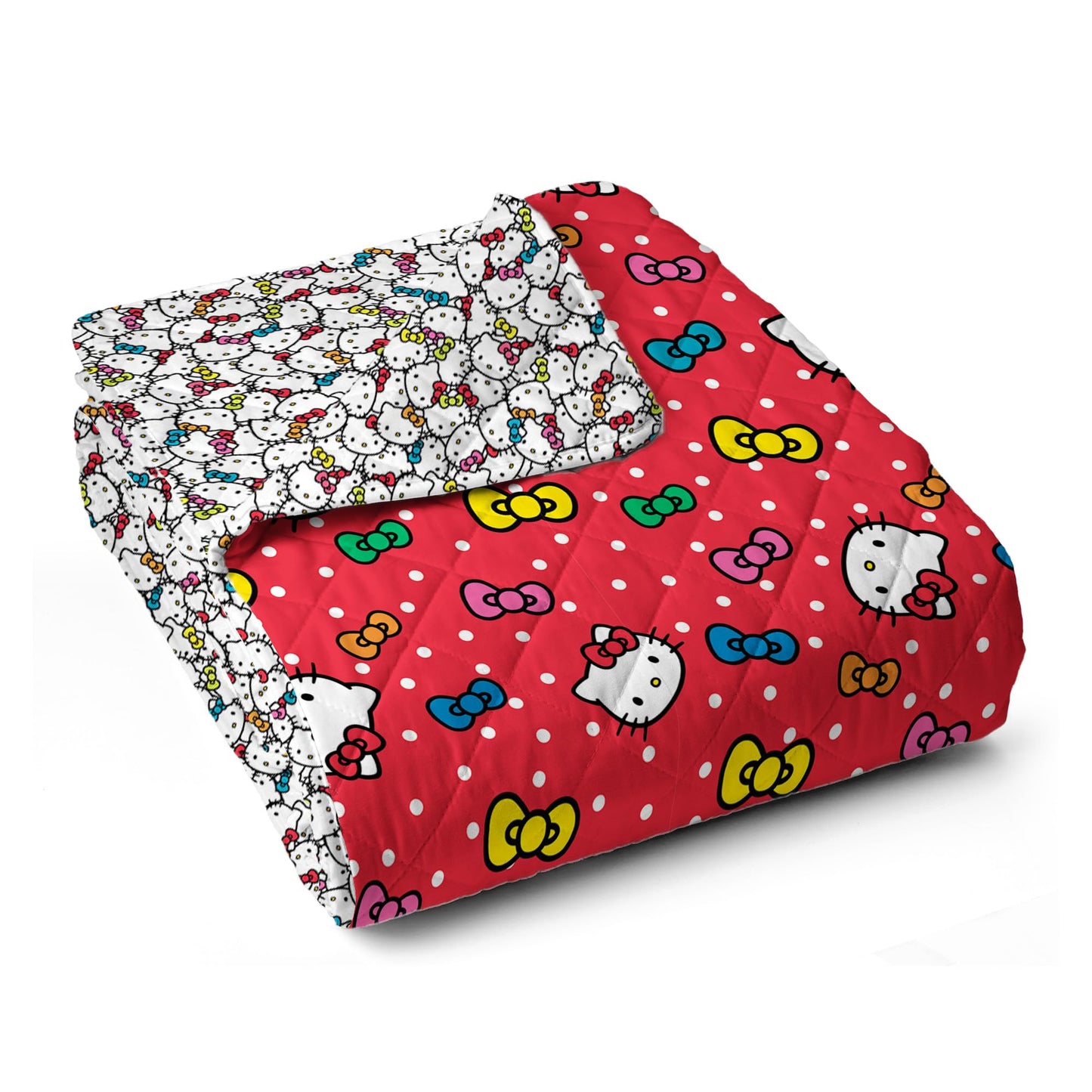 Northwest Sanrio Hello Kitty Rainbow Bows Quilted Throw, Comfy Throw, Adults Boys Girls, Soft Lightweight for Chair or Couch, 60 x 80 inches