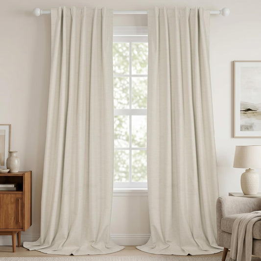 HESTIA 100% Blackout Natural Linen Curtains for Bedroom 78 Inches Long 2 Panels Set Noise Reducing Room Darkening Window Curtain for Living Room Back Tab Farmhouse Drapes (52 x 78 Inch)