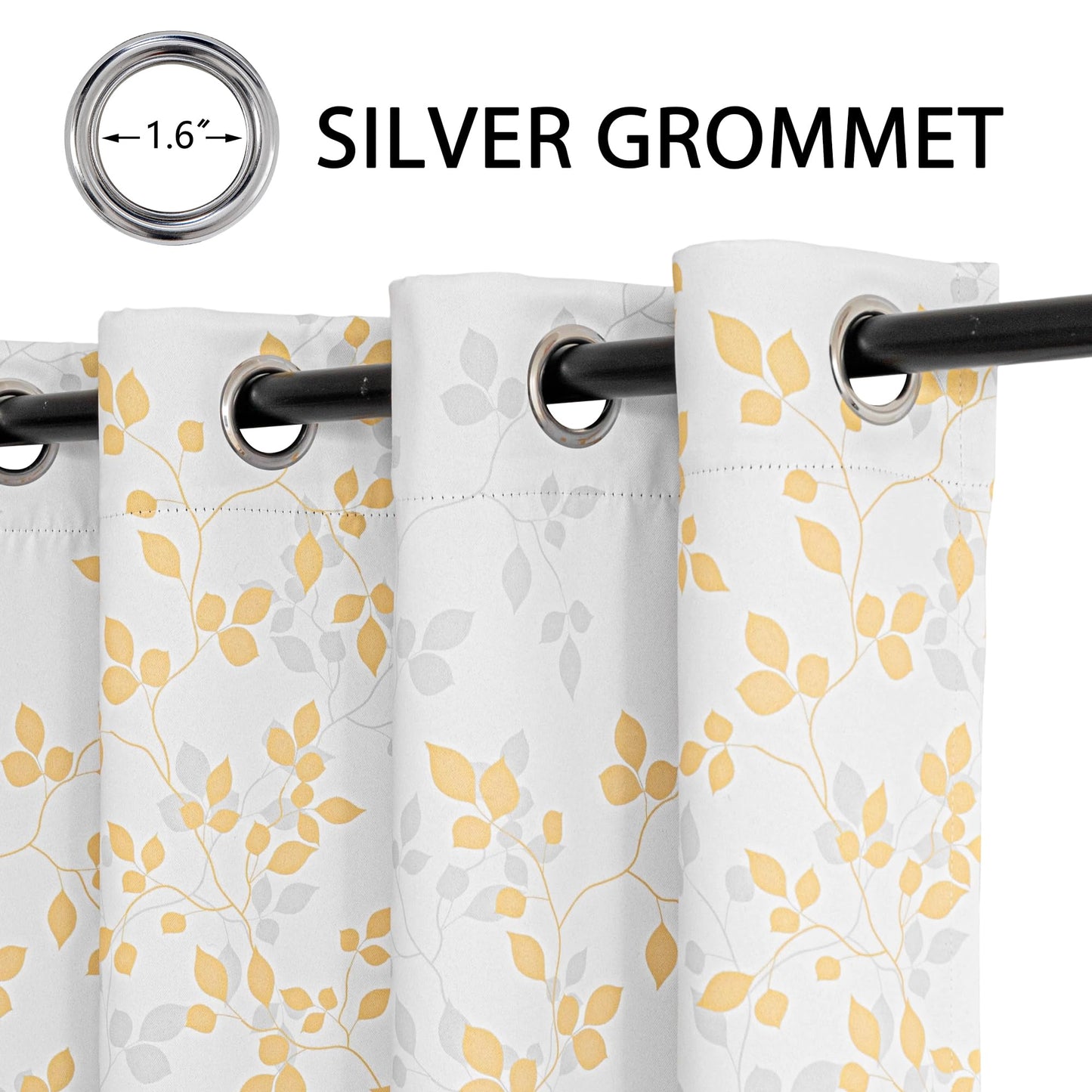 MEETSKY 95% Blackout Yellow Curtains 84 Inches Long 2 Panels Set - Leaves Printed Curtains for Living Room, Grommet Thermal Insulated Drapes, Light Blocking Window Curtain for Bedroom (52''W x 84" L)