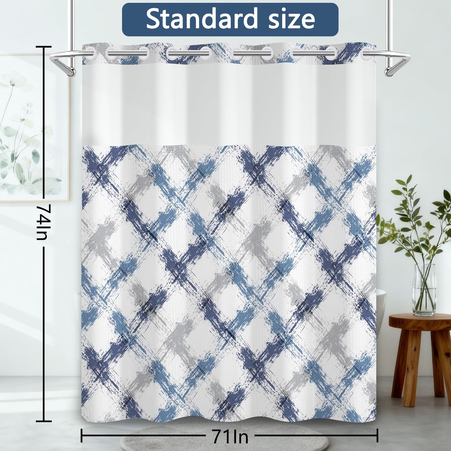 NAEMBCU No Hook Waffle Shower Curtain with Snap in Liner 71x74 Inch