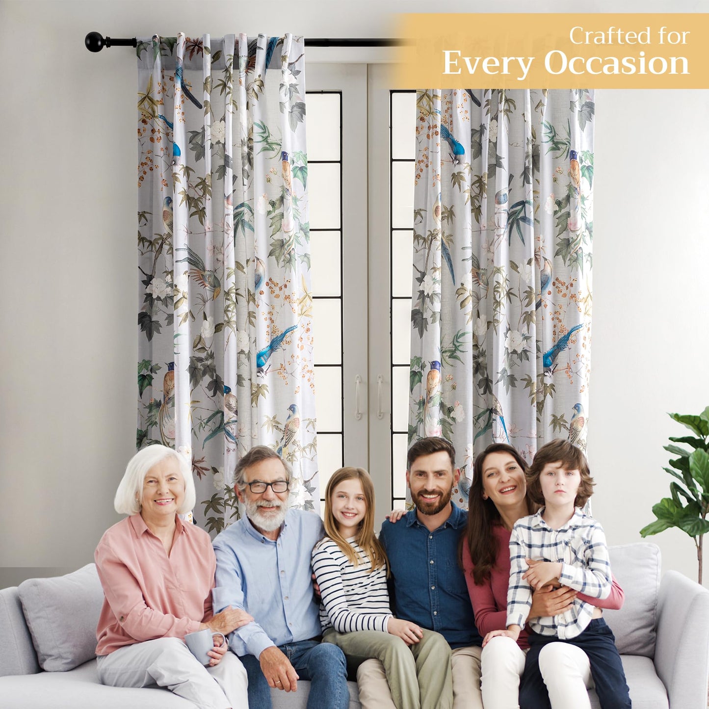 Maison d' Hermine Curtains for Living Room 100% Cotton 96 inch Length One Panel Light Filtering Curtains for Windows with Rod and Loop Pockets Spring Summer (Hokuzai - Grey, 50" W x 96" L)