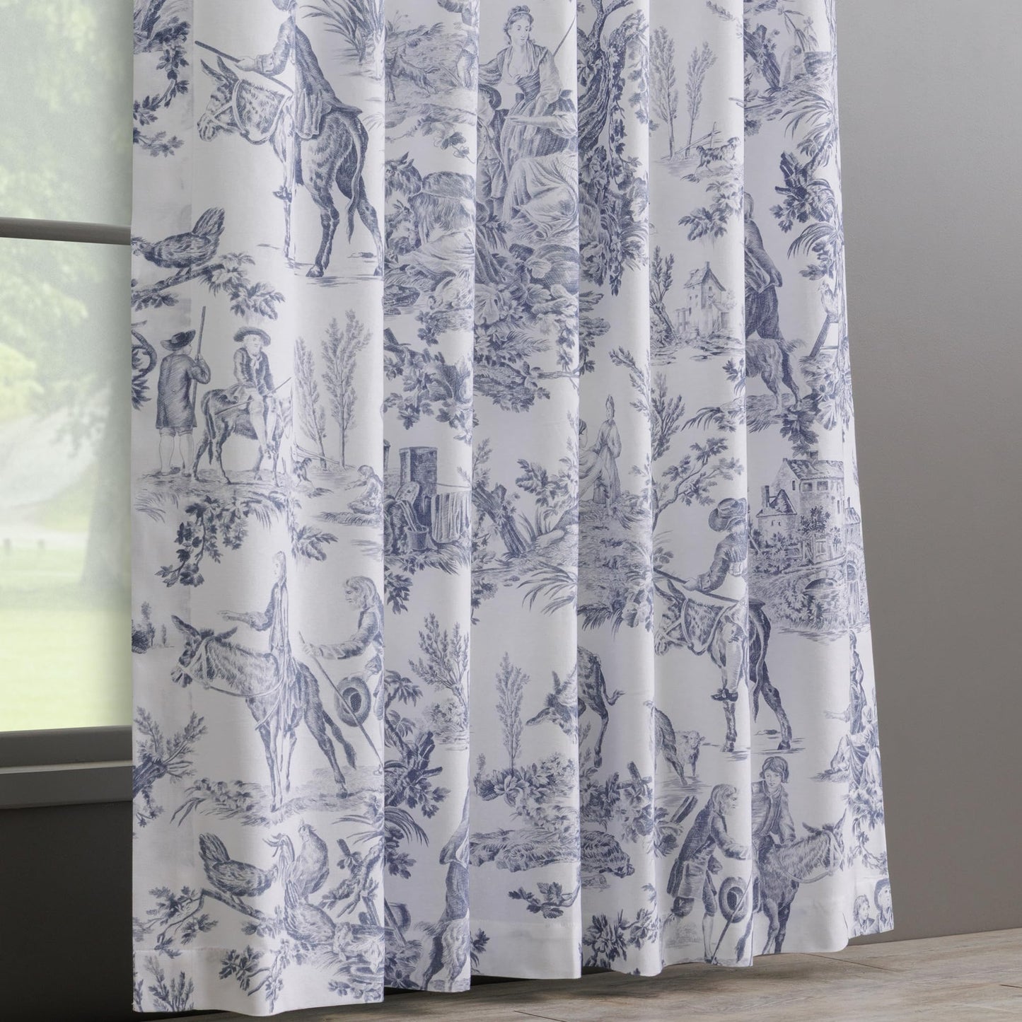 Maison d' Hermine Curtains for living room 100% Cotton 96 inch length One Panel Light Filtering Toile Curtains for Bedroom with rod and loop Pockets (The Miller Blue (White Background), 50"W x 96"L)