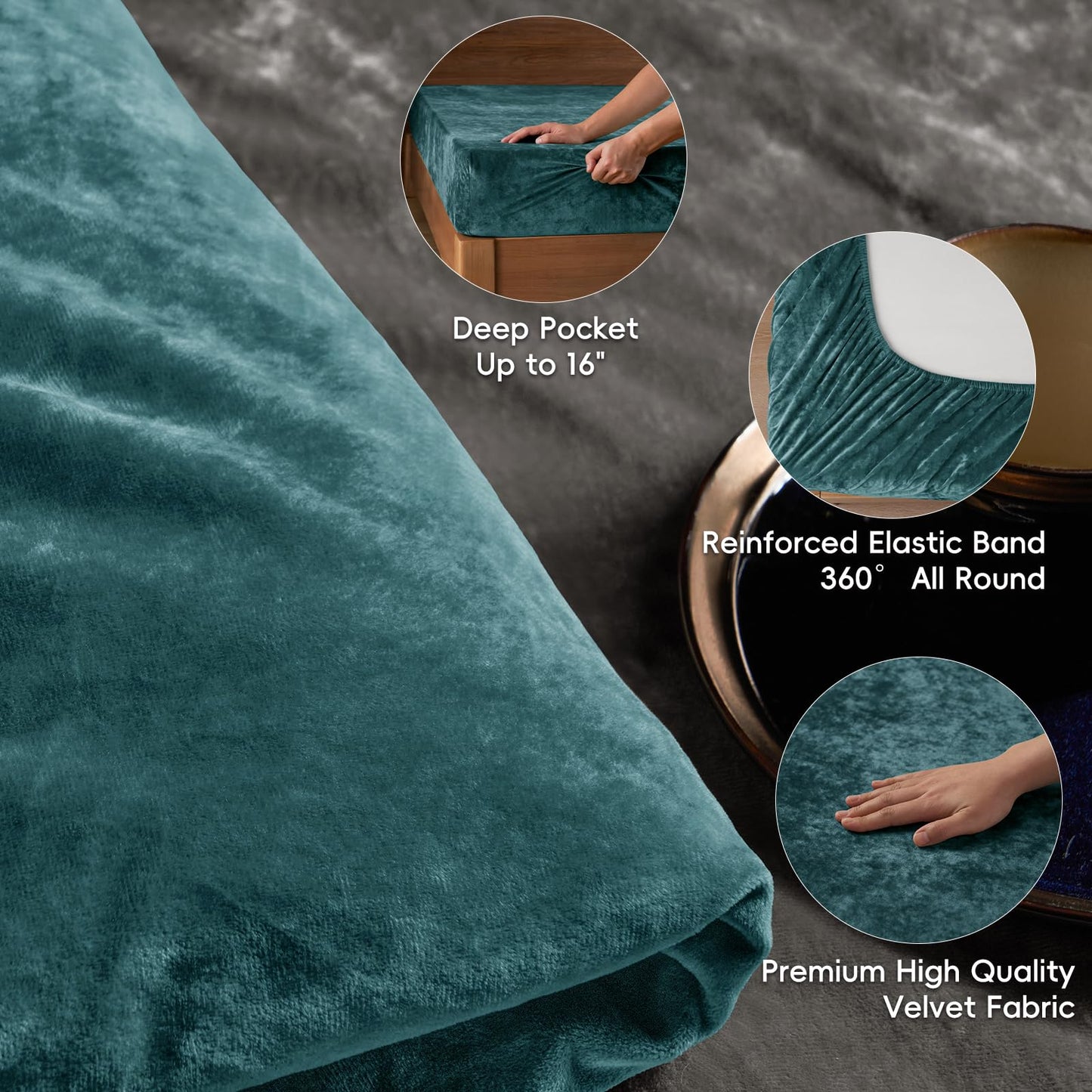 PHF Truly Velvet Fitted Sheet Only Queen Size, Luxury Super Soft Cozy Fuzzy Fleece Bottom Sheet, Deep Pocket Up to 16",Strenghth Elastic Band, Suitable for Fall Winter Spring, No Pillowcases, Teal