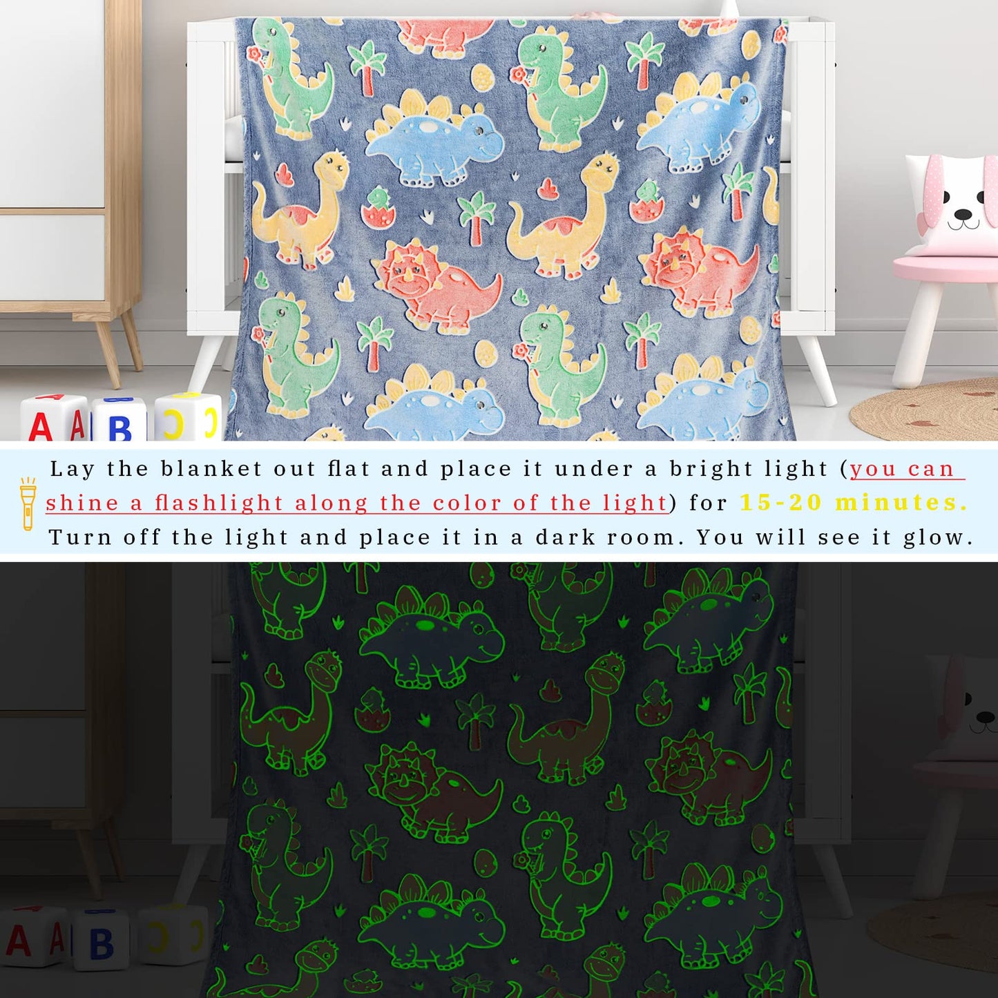 Gdindff Glow in The Dark Dinosaur Blanket for Kids/Boys/Girls/Toddler, Cute Dino Kids Throw Blanket for Birthday/Graduation Gifts, Dinosaur Toys Gifts for Boys Girls Age 3-10 50"x60"