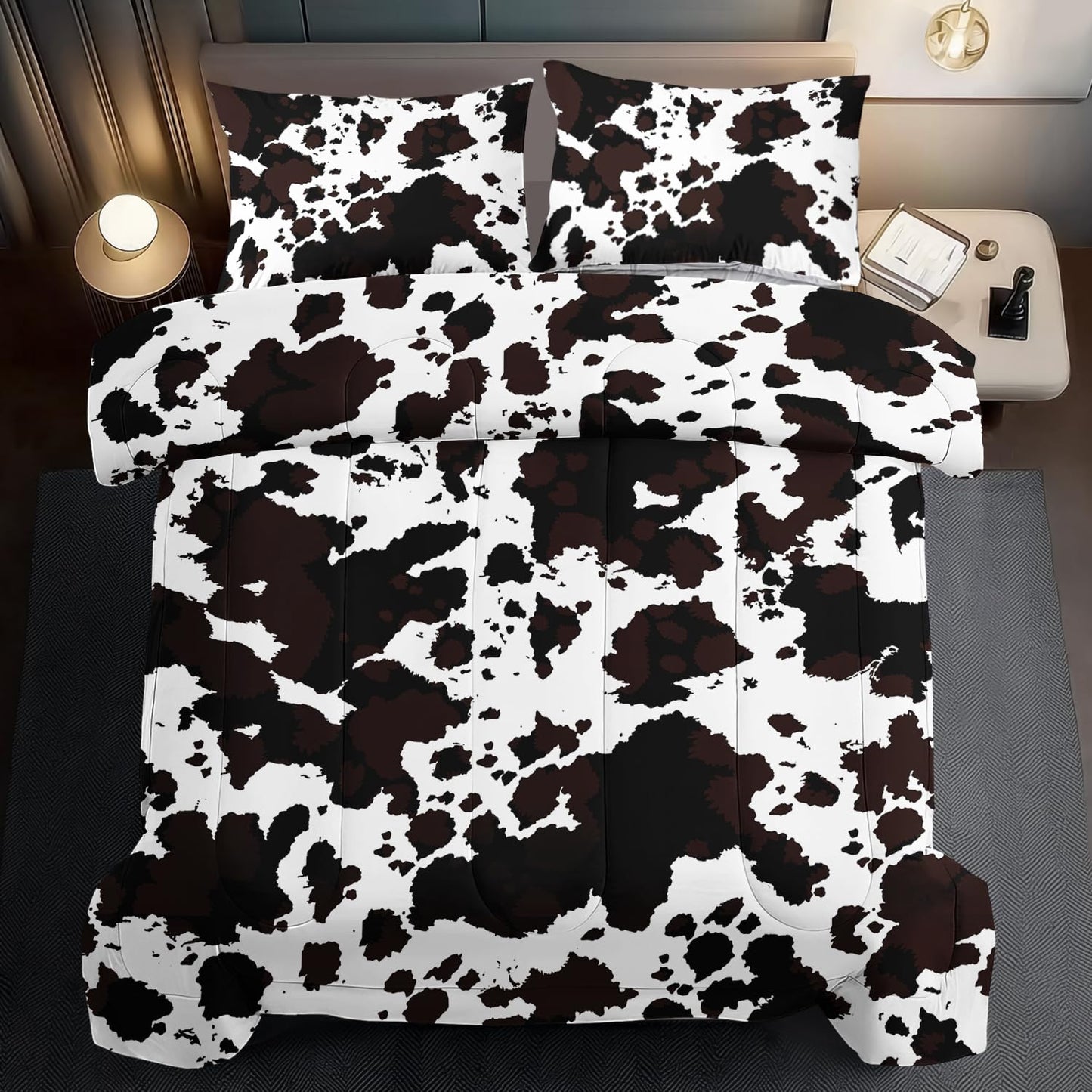llyxsesty Western Comforter Set King Animal Cow Print Comforter Set King Boys Black and White Farmhouse Bedding Quilt Girls Cowboy Bedding Western Room Decor Cow Print Country Quilt