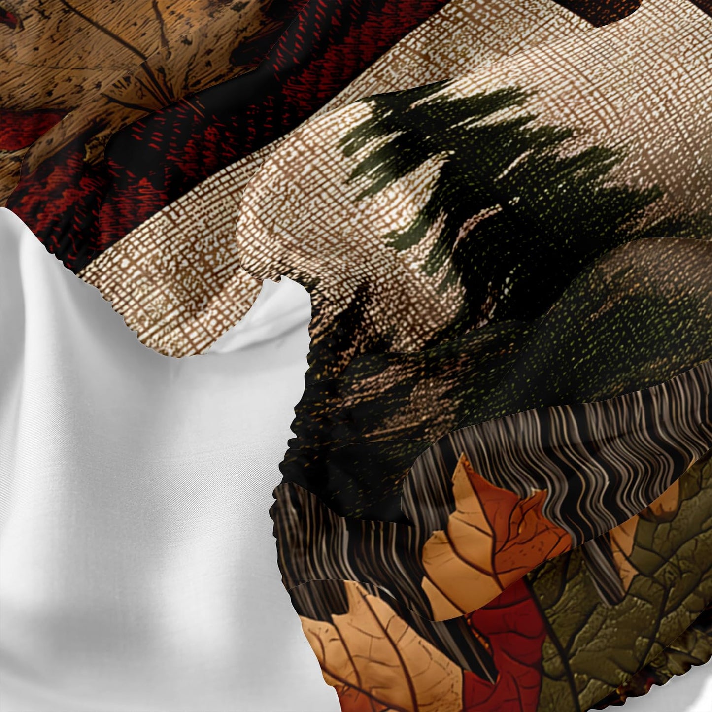 HOSIMA Twin Bedding Sets,Bear Maple Leaf Pine Tree Pattern Forest Rustic Fitted Sheet for Hunting Room Decor,Brown Plaid Patchwork Bedding for Adults Room Decor,1 Fitted Sheet+2 Pillowcases.